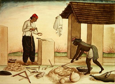 Trabajadores construyendo una casa de School Indian