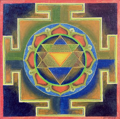 Pintura Yantra (pigmento sobre tabla) de School Indian