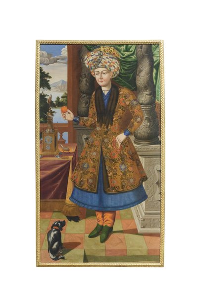 Un hombre en traje persa, artista desconocido, periodo safávida (óleo sobre lienzo) de School Iranian