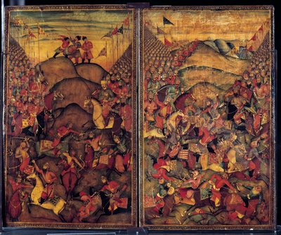 Escena de batalla. Pintura de origen indo-iraní del siglo XVII. Museo de Artes Decorativas, París de School Iranian