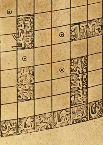 (detalle) de un mapa mundial centrado en La Meca islámica, dinastía Safavid, de Isfahan de School Iranian