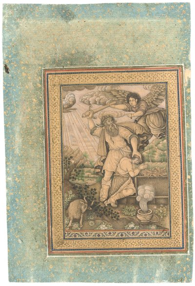 El sacrificio de Isaac, finales del siglo XVII - principios del XVIII (tinta sobre papel) de School Iranian