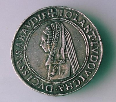 Moneda de 4-Teston (reverso) de Philibert II de Saboya (1497-1504) que representa a su esposa, Iolanta Ludovica de School Italian
