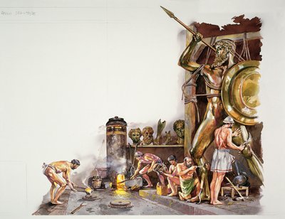 Atenas antigua - reconstrucción de un taller de escultura en bronce de School Italian