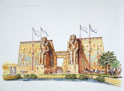 Antigua Tebas - reconstrucción de las estatuas de Amenhotep III, conocidas como los Colosos de Memnón, en la época de Ramsés II de School Italian