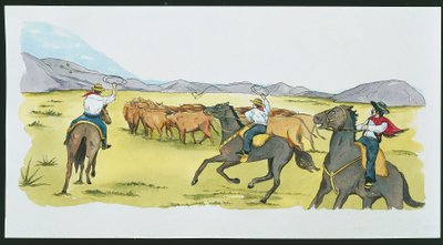 Argentina - gauchos reuniendo ganado en las Pampas de School Italian