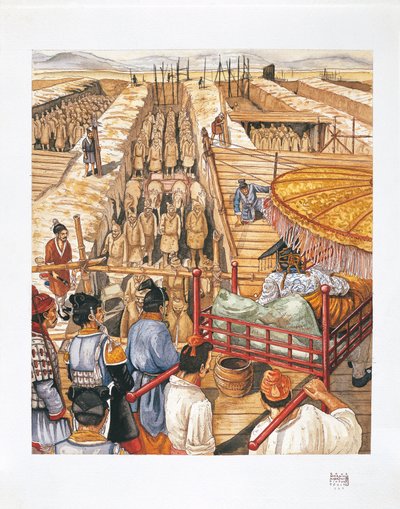 Construcción del mausoleo del Emperador Qin Shi Huang-Ti, siglo III a.C. de School Italian