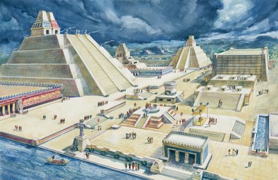 Nubes sobre pirámides, Templo Mayor, Tenochtitlán, Ciudad de México, México de School Italian
