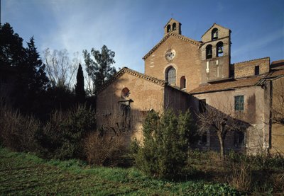 Vista exterior de la iglesia de San Vicente y San Anastasio en la Abadía de las Tres Fuentes (Tre-Fontane) de School Italian