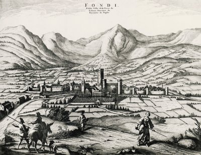 Ciudad de Fundi en Lacio, grabado, Italia de School Italian