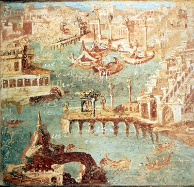 Puerto de Pozzuoli cerca de Nápoles. Museo Nacional de Nápoles de School Italian