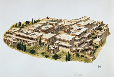 Reconstrucción del Palacio de Knossos, Creta, siglo XX a.C. de School Italian