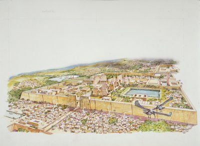 Reconstrucción del Templo de Amón en Karnak durante la época de Ramsés II de School Italian