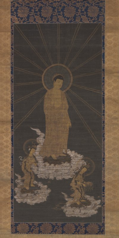 Descenso de Amida, o Raigo, Periodo Muromachi c.1333-1568 (tinta sobre tela) de School Japanese