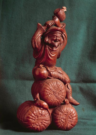 Arte japonés: el dios japonés Daikoku (Daikokuten), protector de los agricultores y dios de la agricultura de Japanese School