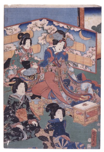 Lujosa escena interior (Viaje) (xilografía en color) de School Japanese