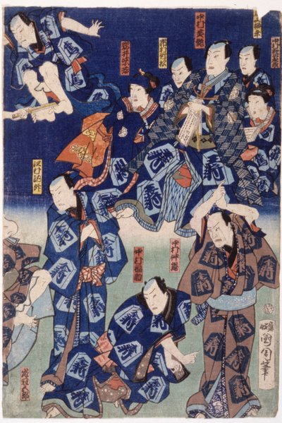 Miríada de actores (tríptico) (xilografía en color) de School Japanese