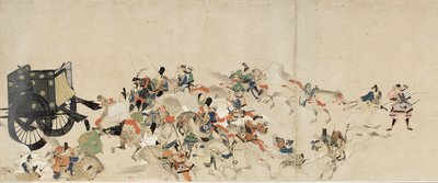 Cuento ilustrado de la Guerra Civil, La visita imperial a Rokuhara (Cuento ilustrado de la Guerra Civil, La visita imperial a Rokuhara) - Obra anónima, acuarela y tinta sobre papel, tercer rollo de School Japanese
