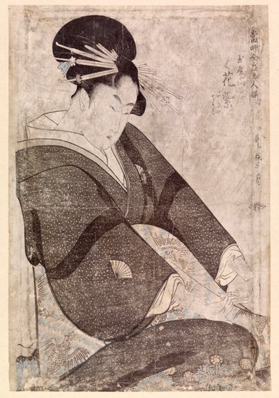 Mujer japonesa sentada (xilografía en color) de School Japanese