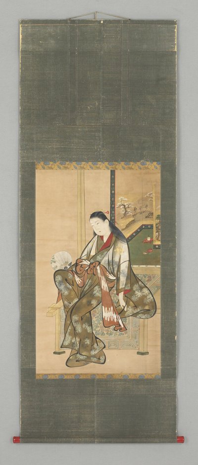 Dama sentada con abanico de Japanese School