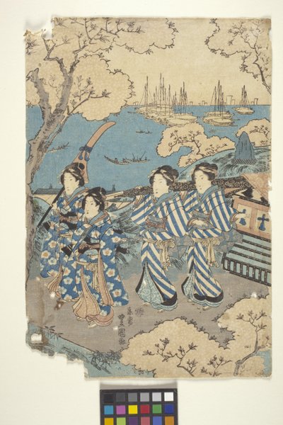 Toto: Flower-Viewing At Gotenyama, 2 (Part Of Triptych) (xilografía en color) de School Japanese