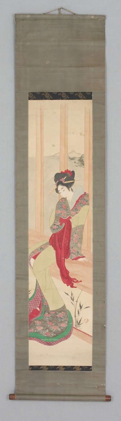 Mujer en el asiento de la ventana (Kakemono) de Japanese School