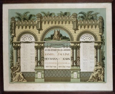 Calendario memorial para Servicios Funerarios Futuros de un pariente cercano fallecido. Pintura de Jahrzeit. Museo Judío de Basilea, Suiza. de School Jewish