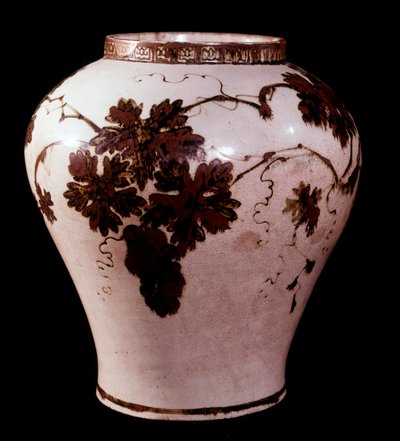 Arte coreano: jarrón de porcelana del período Yi (1392-1910), Duksoo; Museo de Bellas Artes del Palacio de School Korean
