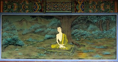 Buda en meditación. Fresco en el Templo Yongju, región de Suwon, Corea de School Korean