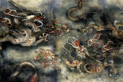 Dragones, decoración del templo budista de Pongwon, Seúl, Corea. de School Korean