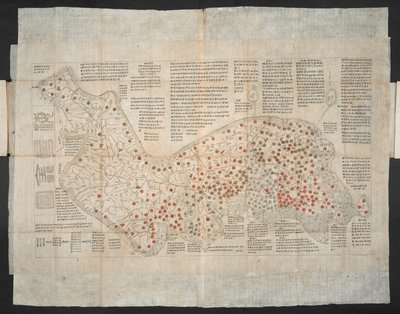 Haejwa chondo: un mapa de la península de Corea creado originalmente hacia 1820 (grabado en color) de School Korean