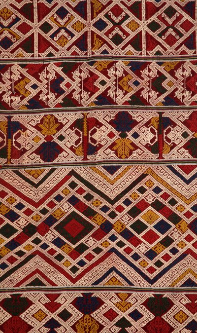 Detalle de un phaa sabai hecho por tejedores Tai Nuea o Tai Daeng de Hua Phan, Laos de School Laotian