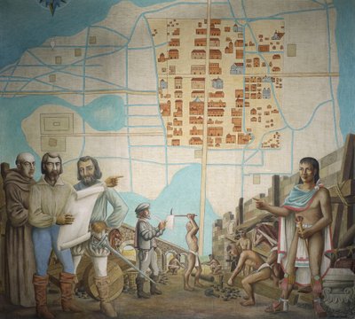Tres hombres de pie en una construcción, Ciudad de México, México de School Mexican