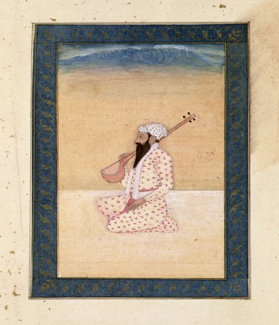 Un Jugador de Tambura con Barba, del Gran Álbum Clive de School Mughal