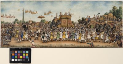 Akbar Shah II montando un elefante en una gran procesión, c.1835 de School Mughal