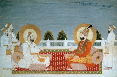 Arte indio: representación de Mohammed Shah (1702-1748) emperador indio y Nadir Shah (1688-1747), Shah de Irán de School Mughal