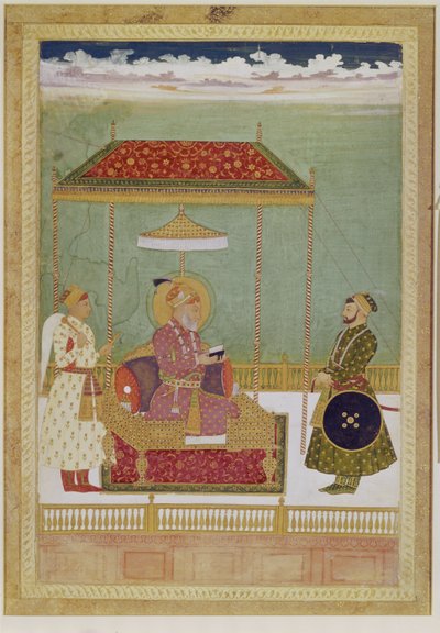 Retrato de Shah Aurangzeb con un hombre, posiblemente Ashraf Khan, principios del siglo XVIII de School Mughal
