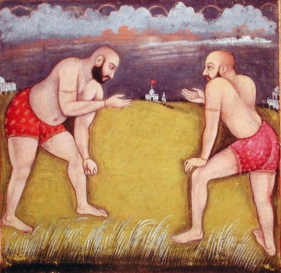 Dos luchadores, principios del siglo XIX de School Mughal