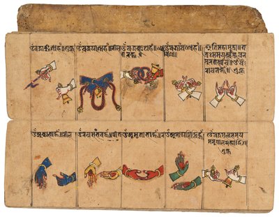 Un manuscrito Thyasapu con ilustraciones iconográficas de mudras, Nepal de School Nepalese