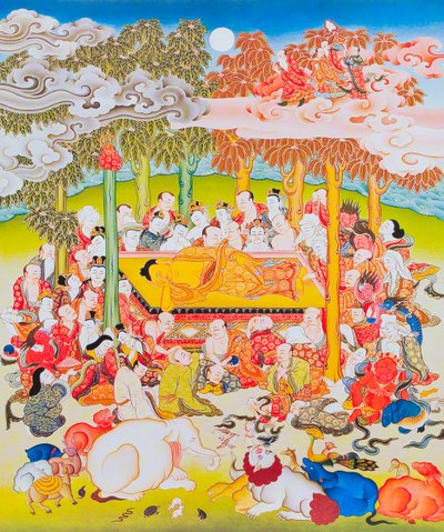 Imagen del Buda del Nirvana (gouache sobre tela) de School Nepalese
