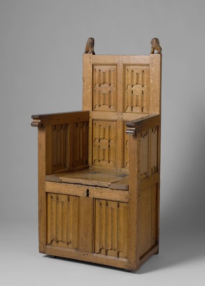 Sillón con base en forma de caja, decorado con panel de letras y leones con escudos de School Netherlandish