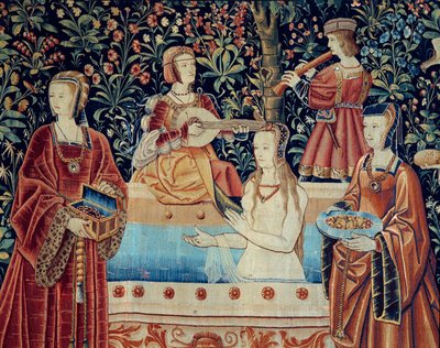 Cortina de la vida señorial: el baño (detalle) de School Netherlandish