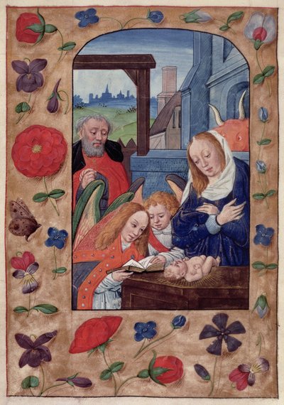 Reyes 9 f.93v La Natividad, de un Libro de Horas (vitela) de School Netherlandish