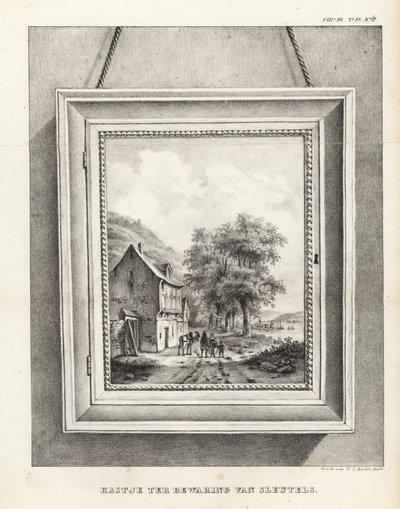 Casillero para el almacenamiento de llaves oculto en un marco de imagen con paisaje de School Netherlandish