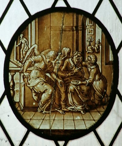 Medallón: Tobías curado de su ceguera, probablemente siglo XIX (vidriera) de School Netherlandish