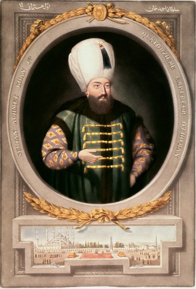 Retrato del Sultán Ahmed I (1590-1617) Miniatura Biblioteca del Museo de Topkapi Sarayi Estambul de School Ottoman