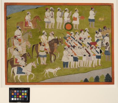Un príncipe bhoti se prepara para la caza, c.1800 de School Pahari