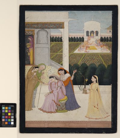 Una Dama Desconsolada, mientras los Otros Juegan Holi, c.1790 de School Pahari