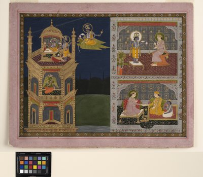 Vishnu se Acerca a una Torre Dorada en Garuda, c.1825 de School Pahari
