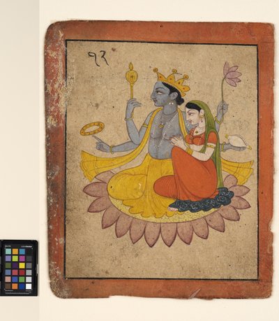 Vishnu con Lakshmi en un loto, c.1780 de School Pahari